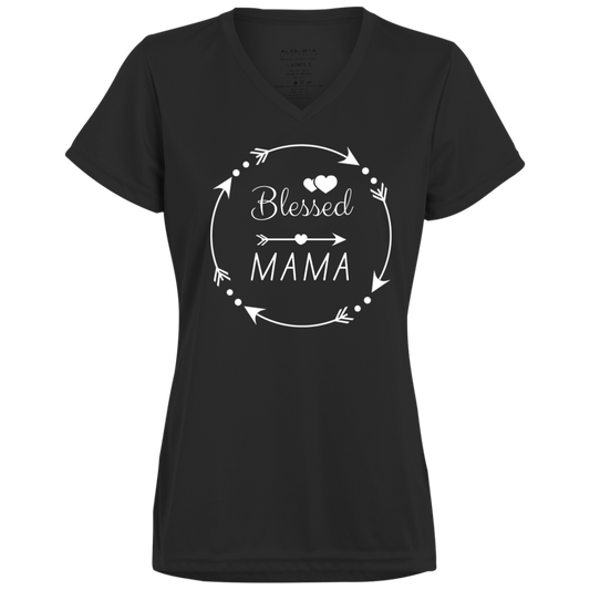 Ladies’ Moisture-Wicking V-Neck Tee (Blessed Mama)